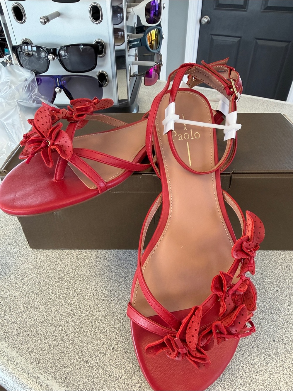 Linea Paolo Red Floral Appliqué Women’s Sandal